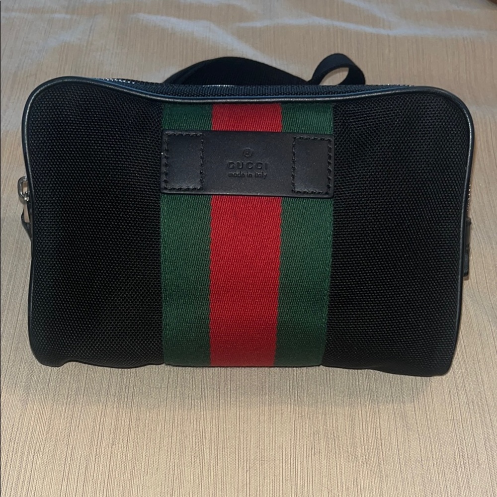 Gucci Black and Green Belt Bag with Signature Stripe